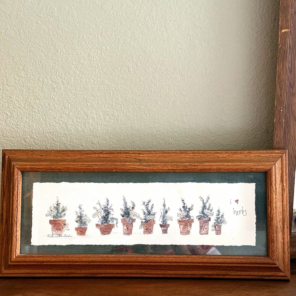 Wood Deep Picture Frame Wall Mounted Landscape Brown Herbs Theme 90’s